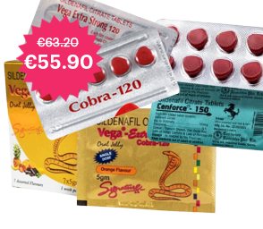 Cobra 120mg x 10 tabletten +
Vega Extra Cobra 120mg Jelly x 7 zakjes +
Cenforce 150mg x 10 tabletten